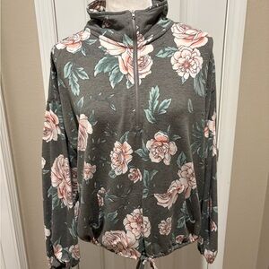 MAURICES-Medium Gray & Pink Floral Blouse